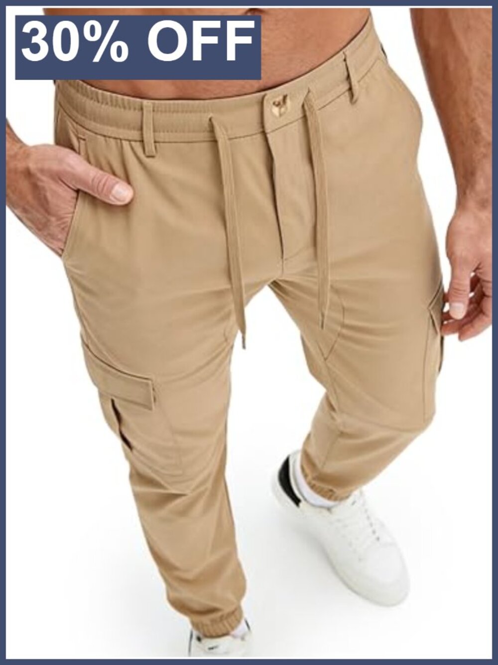 Mens Tapered Cargo Joggers Work Pants Windproof Ankle Length